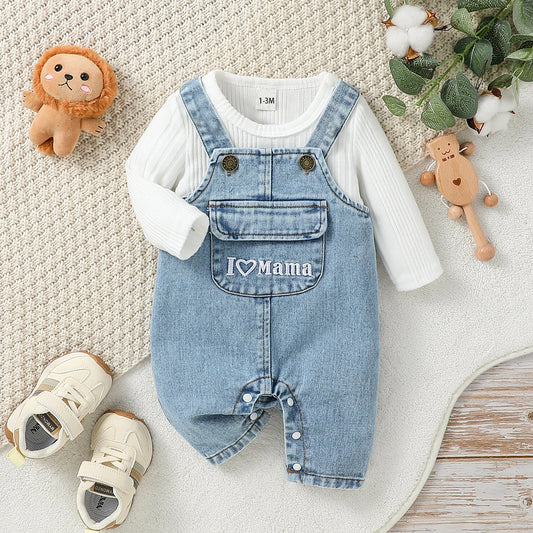 All-Seasons Long Sleeve Top & Romper Set with Letter