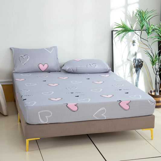 Active Printed Fitted Sheet, 1 Piece, Heart-Patterned Mattress Cover (Pillow Insert and Pillowcase Not Included), Simple Style Polyester Fiber Rectangular 3D Dirt-Resistant Mattress Protector, Polyester Five-Sided Patterned F