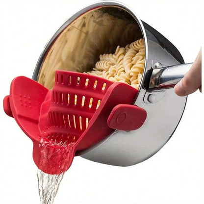 Silicone Clip-On Pasta Strainer and Colander for Pots and Pans, Heat Resistant