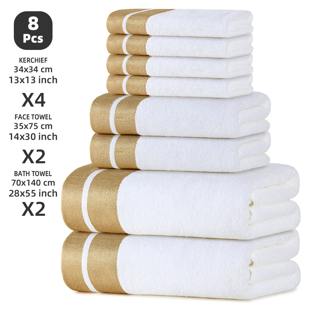 8-Piece Luxury Pure Cotton Bath Towel Set, 2 Bath Towels + 2 Face Towels