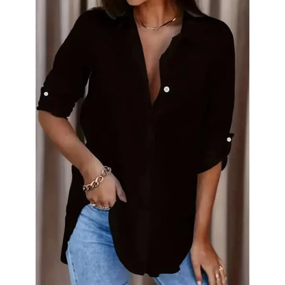 Women's Plus Size Formal Shirt — Long Sleeve Button Up Workwear Blouse