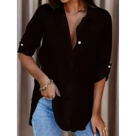 Chemise habillée grande taille pour femme — Blouse de travail à manches longues boutonnée