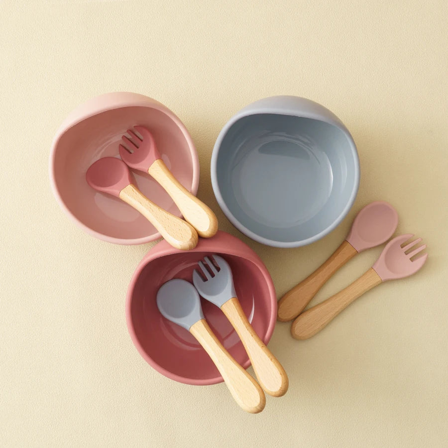 3-Piece Silicone Baby Feeding Bowl Set with Utensils