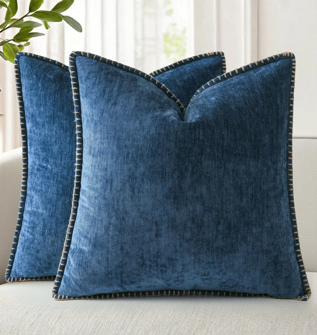 Black Chenille Cushion Cover with Stitched Edge