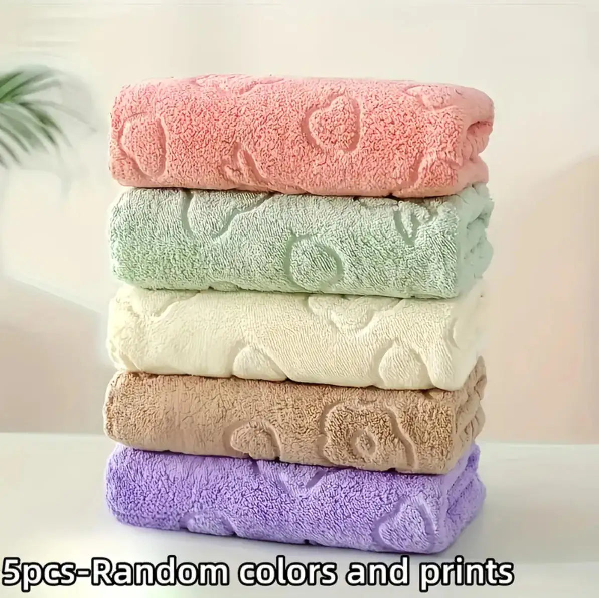 5-Piece Coral Fleece Face Towels — Cute Design, Quick-Drying