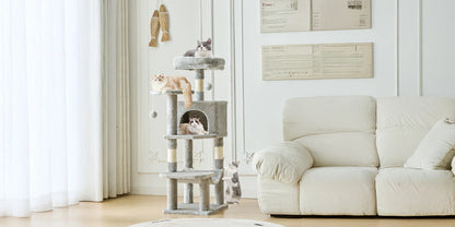 44" Tall Cat Tree & Climbing Tower — Natural Sisal Scratching Posts & Indoor Cat House