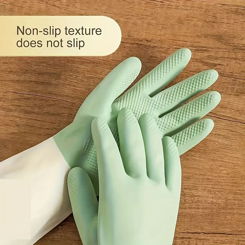 Two-color Dishwashing Gloves Kitchen Oil-proof Durable Wear-resistant Waterproof Rubber Gloves Household Dishes Cleaning Gloves