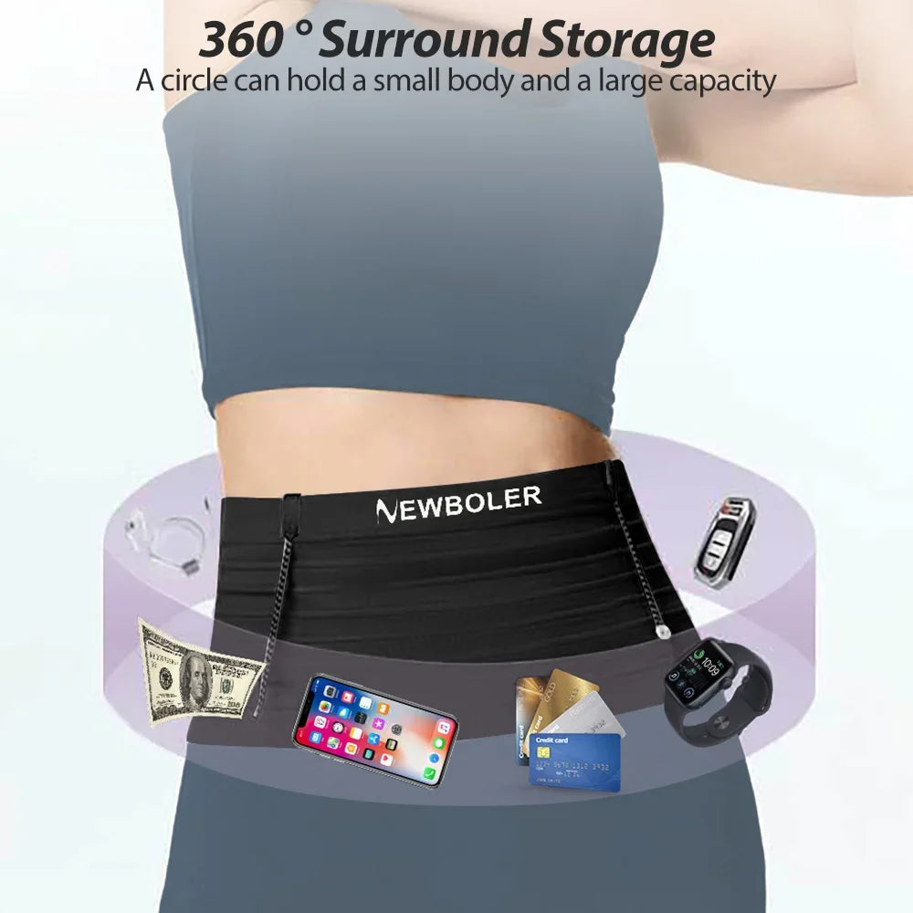 NEWBOLER Elastic Sports Waist Bag Pack Running Race Number Belt Triathlon Marathon Race Cycling Mountaineering Phone Waist Bag