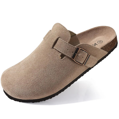 Men’s Suede Clogs — Soft Leather Cork Sandals with Arch Support