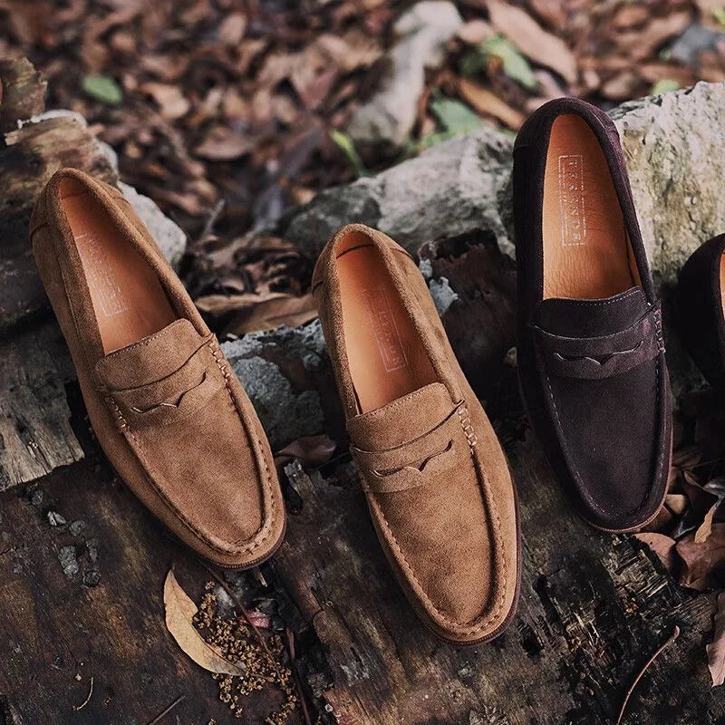 Men's Cow Suede Loafers | Classic British Style Moccasins Light Driving Flats