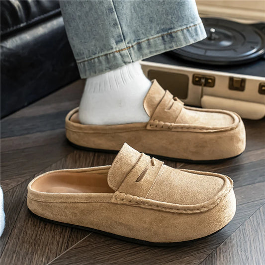 Men's Leather Half Slippers | Lazy Slip-On Driving Shoes Breathable Walking Loafers
