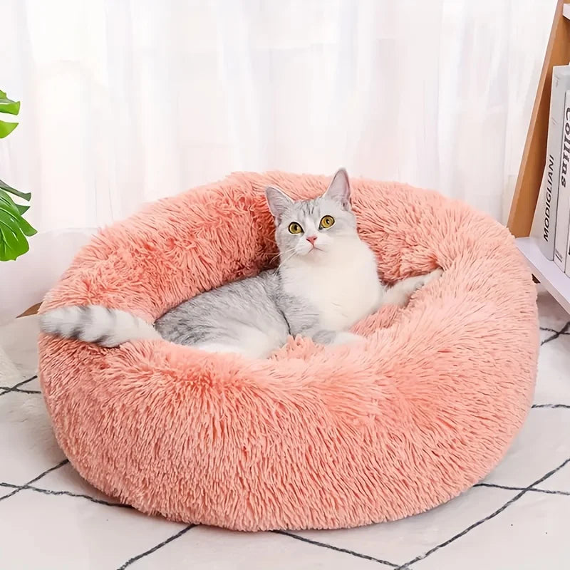 Striped Plush Round Nest Bed for Cats & Dogs