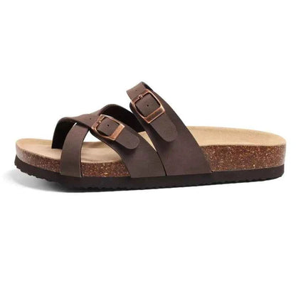 Crestar Women's Clogs Sandals Summer Slip On Slides Cork Footbed Sandals With Adjustable Buckle Lady Soft Casual Beach Slippers