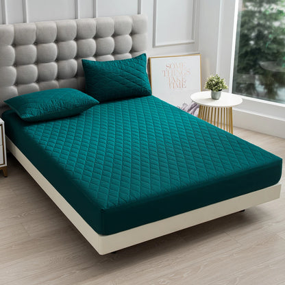 XM-Luvetoria 1pc Fitted Sheet Splash-proof Quilting Bed Cover Bedroom Mattress Protector Solid Color Bed Cover Sheet Soft Polyester Bed Cover
