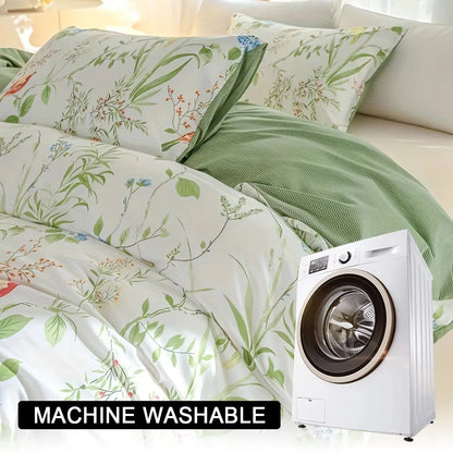Floral & Bird Print Duvet Cover Set, 3-Piece, Breathable