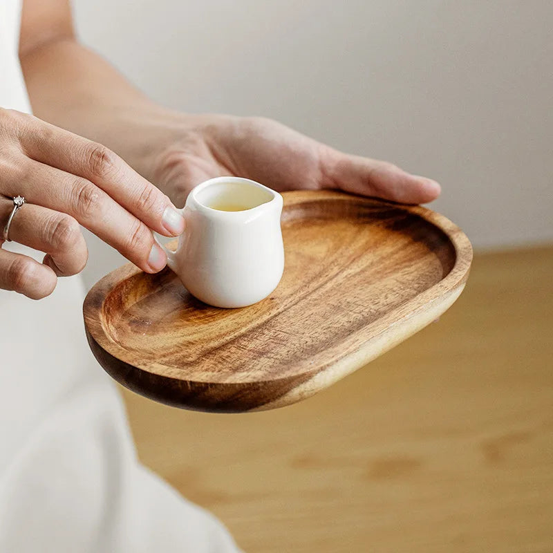 1PCS Tableware Solid Wood Round Dessert Plate Japanese-style Wooden Tray Snack Wooden Dried Fruit Tray Kitchen Accessories