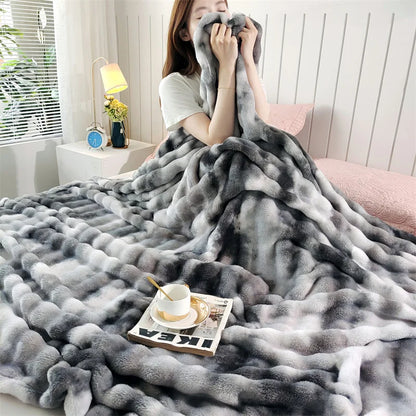 Gradient Bubble Fleece Throw Blanket Cozy Soft Plush Multipurpose Nap Blanket for Bedroom Sofa Faux Rabbit Fur Travel Blankets