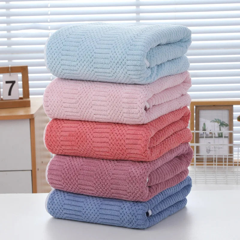 5-Piece Coral Fleece Lucky Grid Towel Set — Quick-Drying