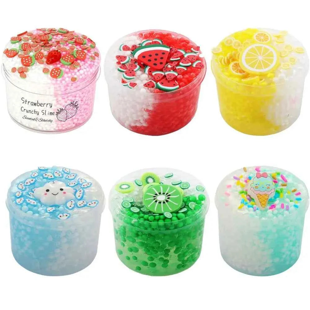 Soft 70ml Crystal Slime Foam Ball Glitter Clear Slime Set Strawberry Kiwi Stress Relief Slime Kit
