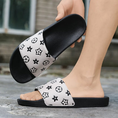 Men's Fashion Slippers Color-blocked Round Toe Heel Wearable Lightweight Anti-slip Quick-drying Classic One-shoulder Slippers