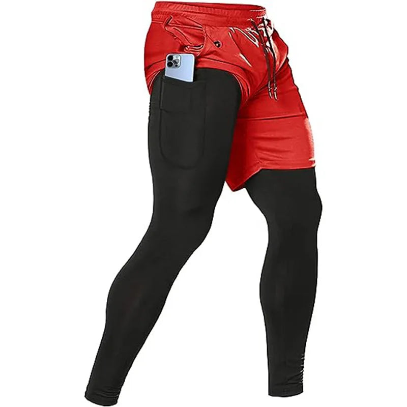Men's Sport Pants 2 in1 Training Athletic Tracksuits Sportswear Workout Male Jogging Trousers Gym Fitness Running Pants Men