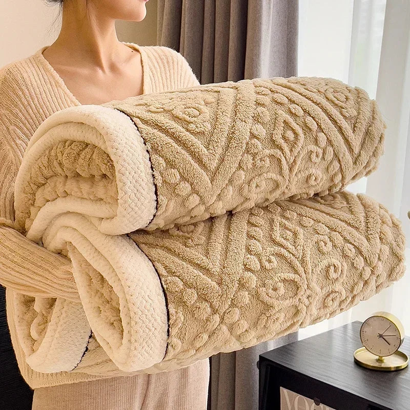 New Carved Velvet Warm Autumn Winter Blanket for Bed Soft Fluffy Sofa Blankets Warmth Cozy Coral Flannel Sofa Cover Blanket Nap