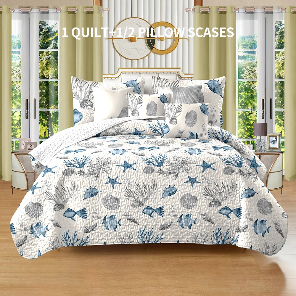 Blue Queen 4-Season Bed Cover Set with Pillowcases