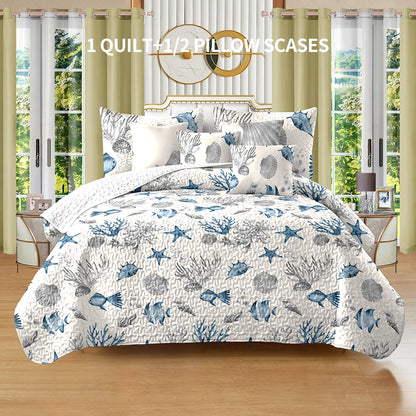 Blue Queen 4-Season Bed Cover Set with Pillowcases