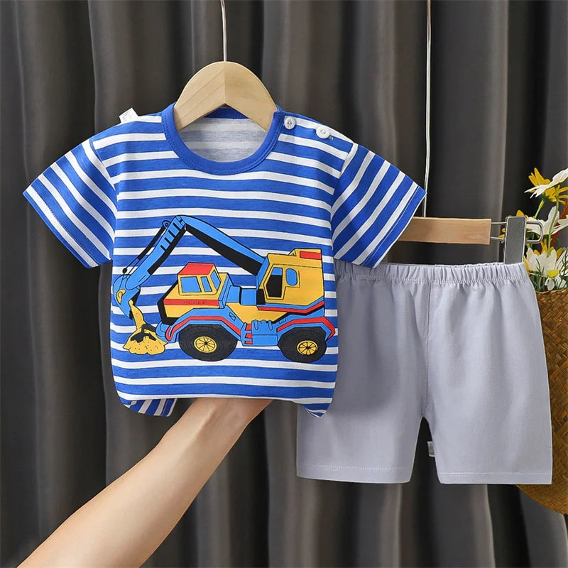 Zebra Print Tee & Striped Shorts 2-Piece Set
