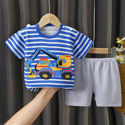 Zebra Print Tee & Striped Shorts 2-Piece Set