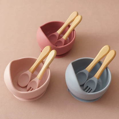 3-Piece Silicone Baby Feeding Bowl Set with Utensils