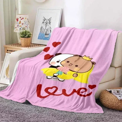 Cute Bubu and Dudu Series Blanket Cartoon Print Kids Warm Flannel Soft Comfortable Home Travel Blanket Bed Blanket Birthday Gift