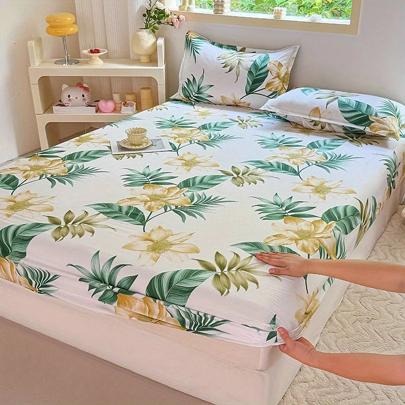 3-Piece Print Bedding Set with Fitted Sheet