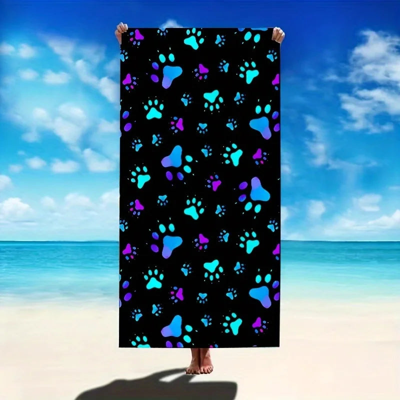 Microfiber Beach Towel — Geometric Dog Paw Print, Quick-Dry