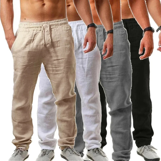 Pantalon de jogging homme en coton et lin — Ample, respirant, taille élastique, décontracté
