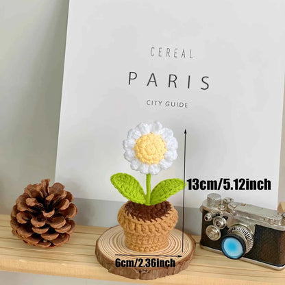 1pc finished hand-crocheted artificial flower small potted plant - high-value cute desktop ornaments, decorative home gifts