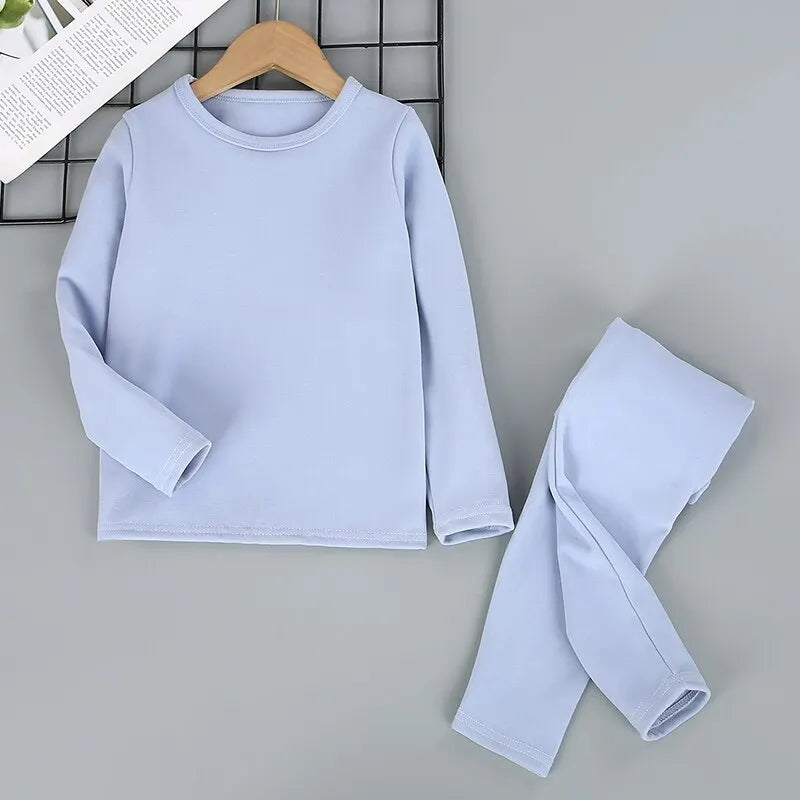 2-Piece Children's Thermal Underwear Suit Boys' Autumn Clothes And Trousers Padded Cotton Sweater Girls' Casual Joker Home Cloth