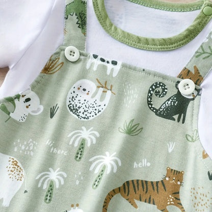 Zoo Animal Print Faux Two-Piece Baby Romper