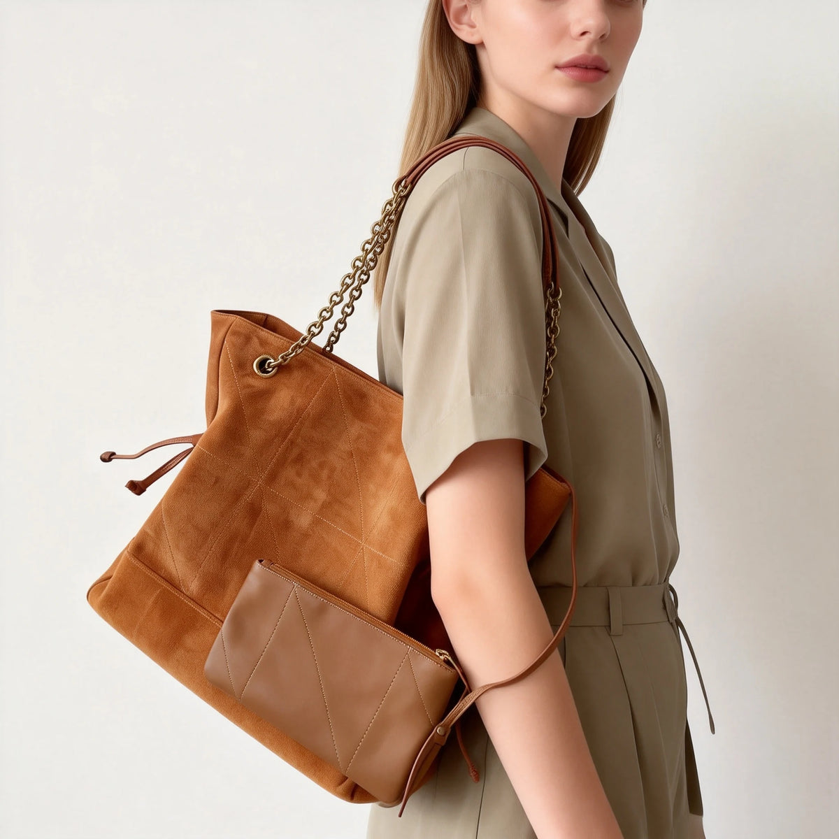 Slim Genuine Leather Chain Handbag, Lightweight