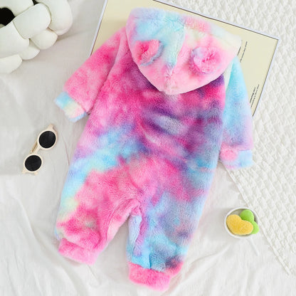 Plaid Hooded Plush Jumpsuit, Winter Warm Romper