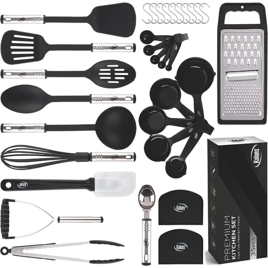 35-Piece Nonstick Cooking Set with Silicone Spatulas and Stainless Steel Kitchen Tools