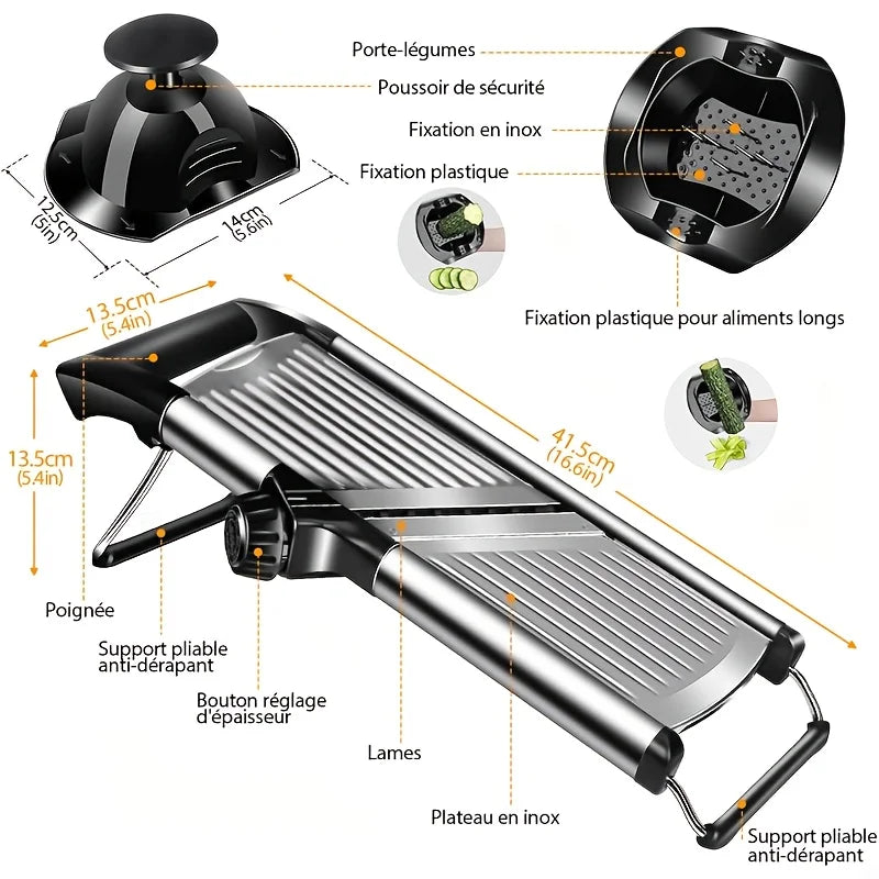 Stainless Steel Mandoline Slicer with 5 Blades, Hand Guard and Food Chopper