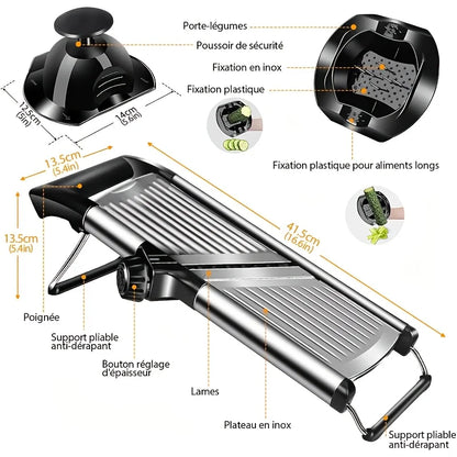 Stainless Steel Mandoline Slicer with 5 Blades, Hand Guard and Food Chopper