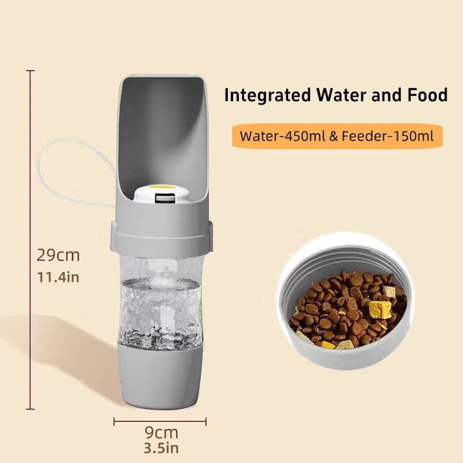 Portable Pet Water Bottle with Food Container – 2-in-1 Travel Feeder Bowl for Dogs & Cats