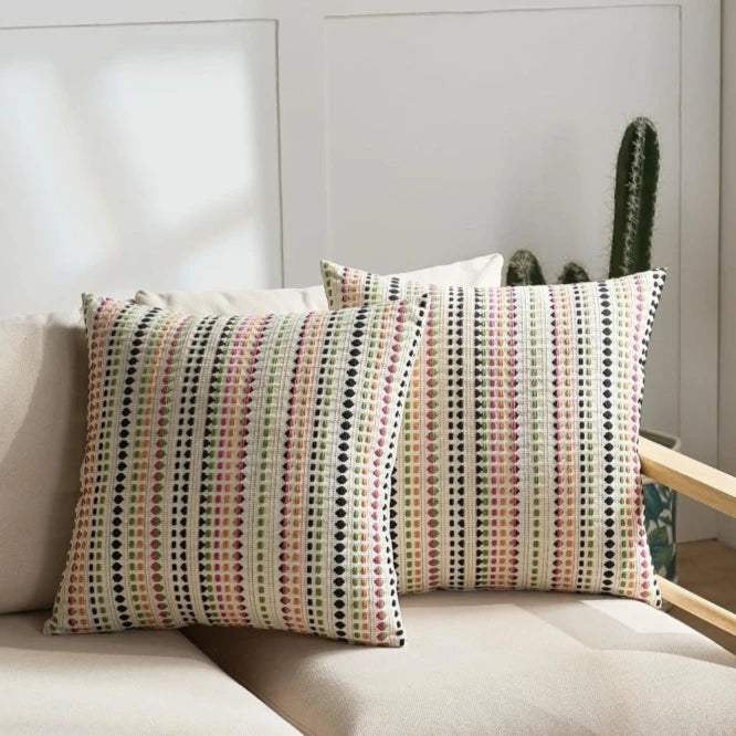 Colorful Chenille Cushion Cover with Linen Backing