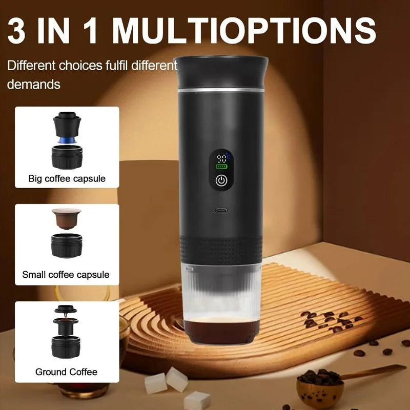 Portable 3-in-1 Wireless Coffee Maker | Capsule & Powder Espresso Machine for Car Home Camping