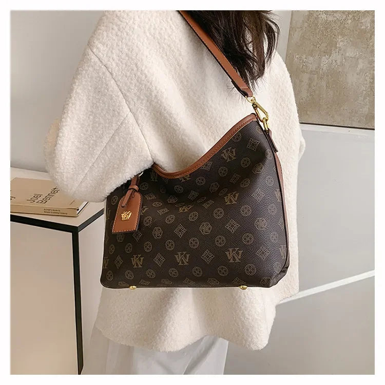 Beige Printed Commuter Tote, Large Capacity