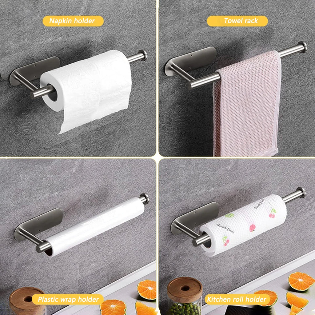 Adhesive Paper Towel Holder and Kitchen Roll Organizer, No-Drill Wall Mount