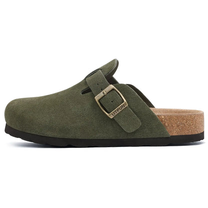 Men’s Suede Clogs — Soft Leather Cork Sandals with Arch Support