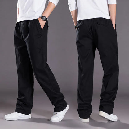 Men's Cotton Cargo Overalls Jogger Trousers — Stretch Waist Work Utility Sweatpants